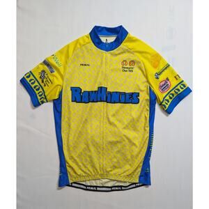 Primal Team "RawHinies" Cycling Jersey Mens Medium Yellow Full Zip Bike Stretch